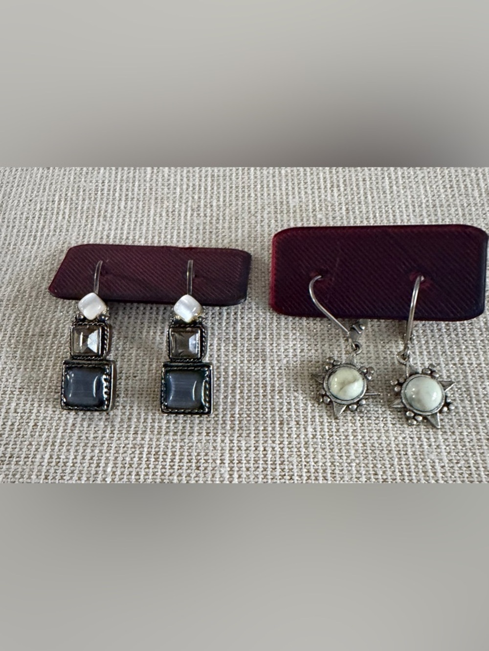 Two Pair Women's Silver-Tone Gray and White Drop Earrings - Pair